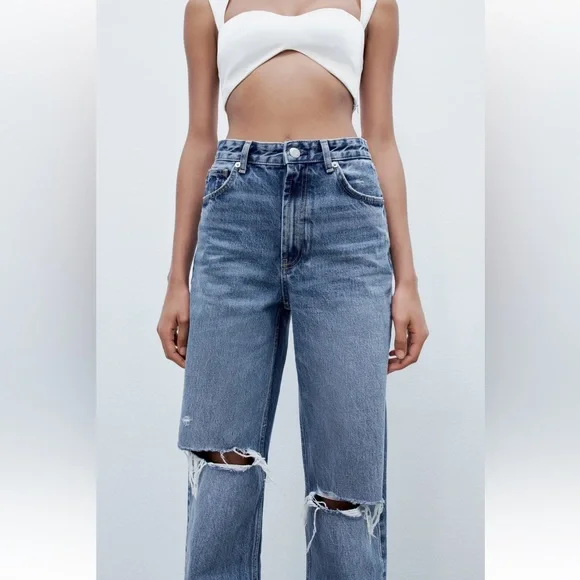 Zara TRF Ripped wide leg jeans size 6 - Picture 4 of 13